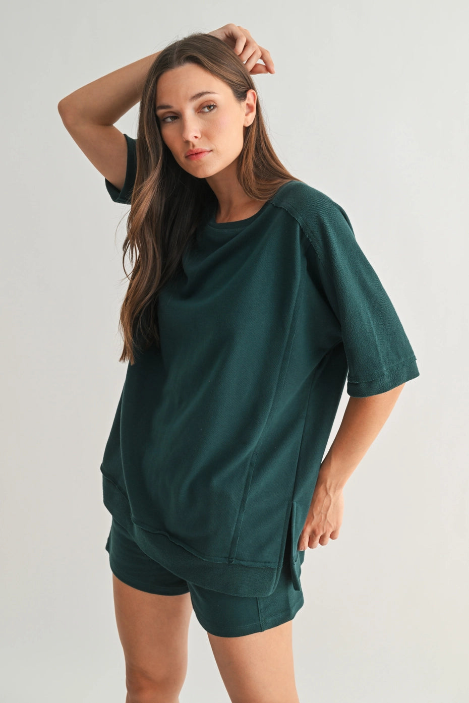 Comfort & Style: Offset French Terry Dolman Sleeve Top
