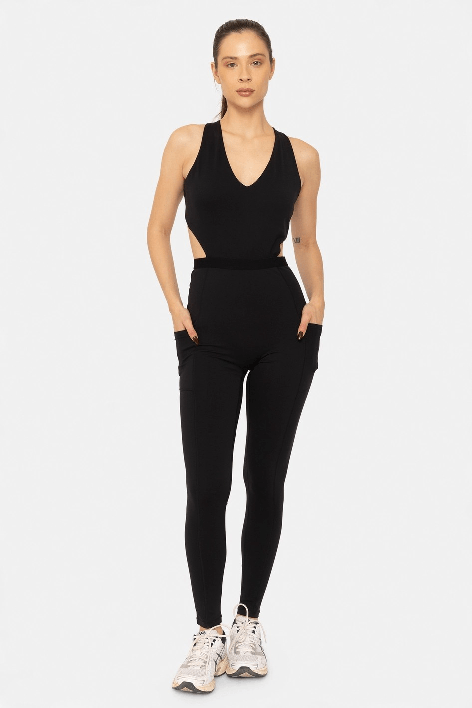 Sculpted Sophistication: Sculpt & Flow V-Neck Cutout Jumpsuit
