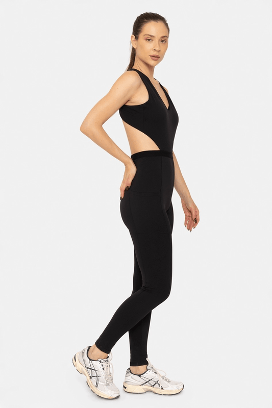Sculpted Sophistication: Sculpt & Flow V-Neck Cutout Jumpsuit