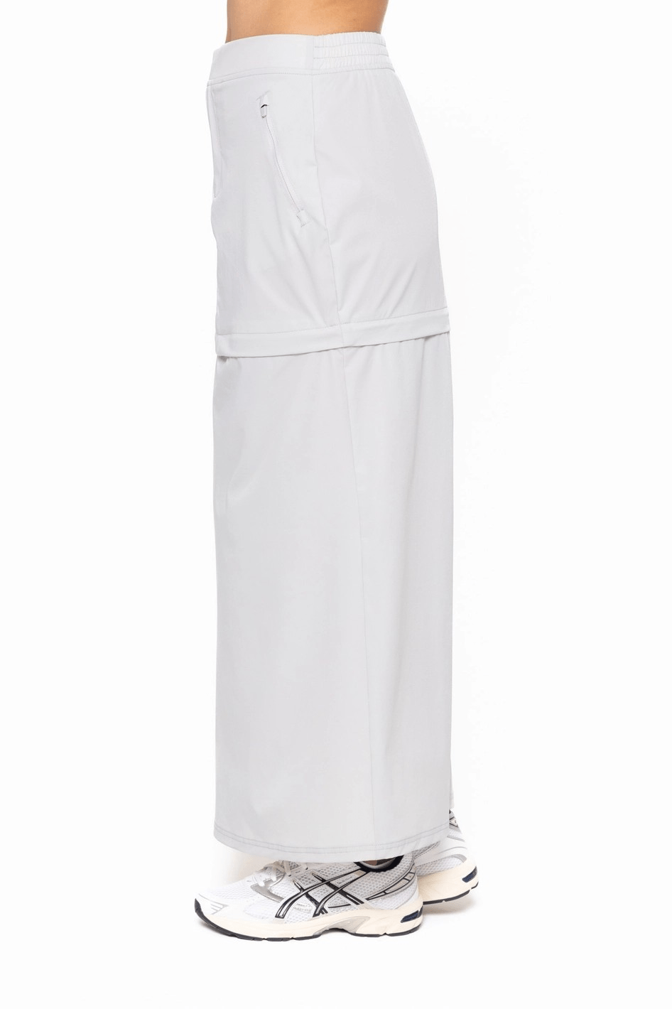 Light grey maxi skirt with a white background