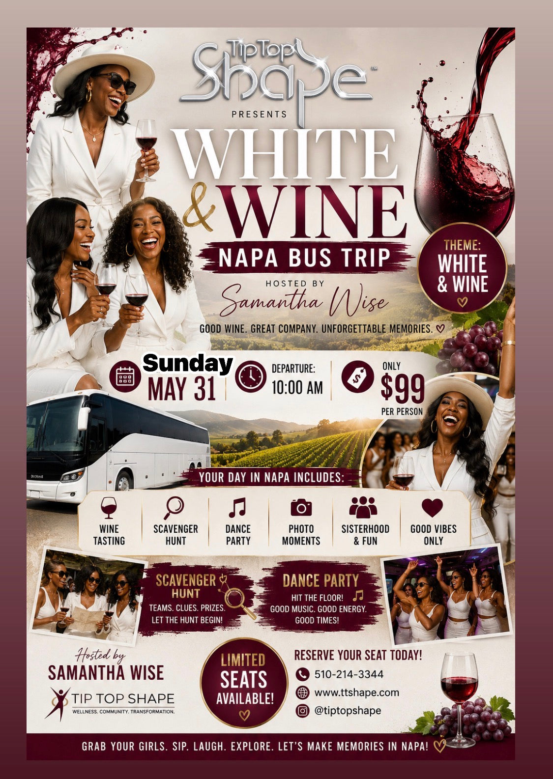 Sam’s WINE N’ WHITE BUS TRIP