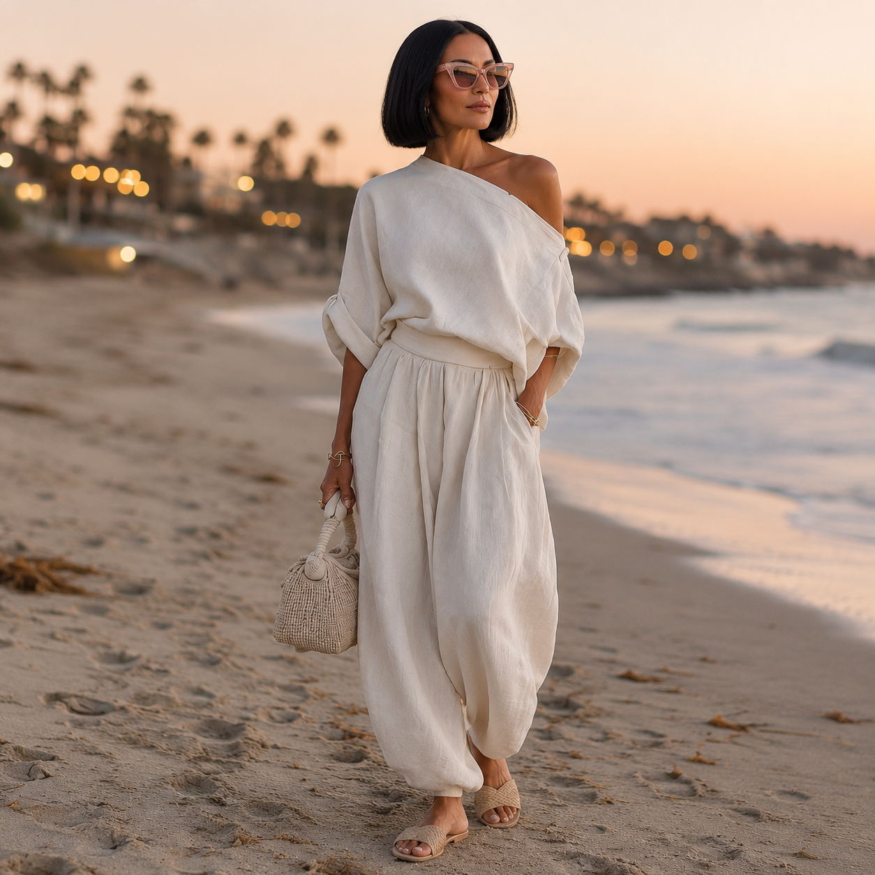 Plus size - 2 piece tan pant set