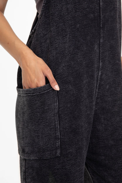 Flow & Flatter:  Vintage-Washed Wide Leg Jumpsuit