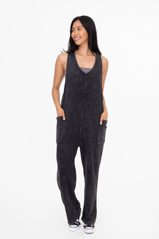 Flow & Flatter:  Vintage-Washed Wide Leg Jumpsuit